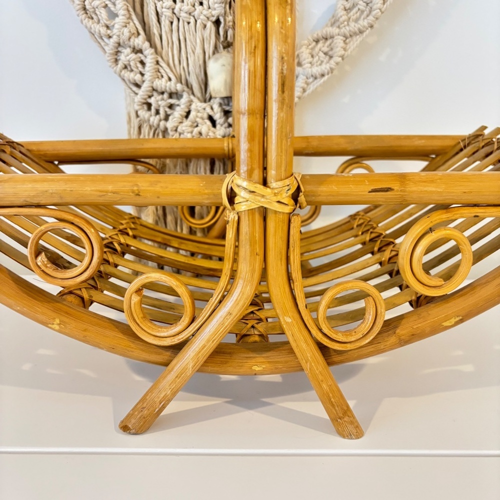 BOHO rattan bamboo mid century magazine rack towel holder MCM decor stand - Picture 4 of 15